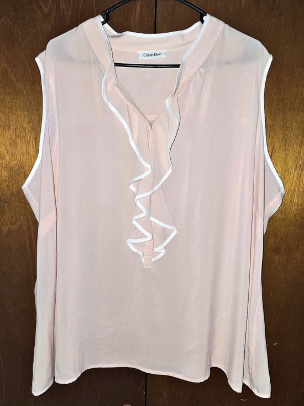 Calvin Klein Sleeveless Ruffle Front Blouse Pink